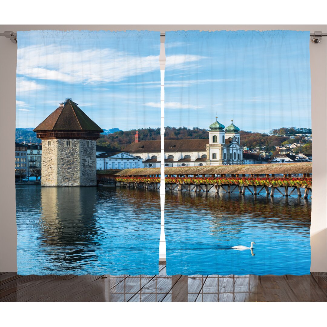 Rustikaler Vorhang, Europäische Stadtbrücke, Rustikal, Braun Blau