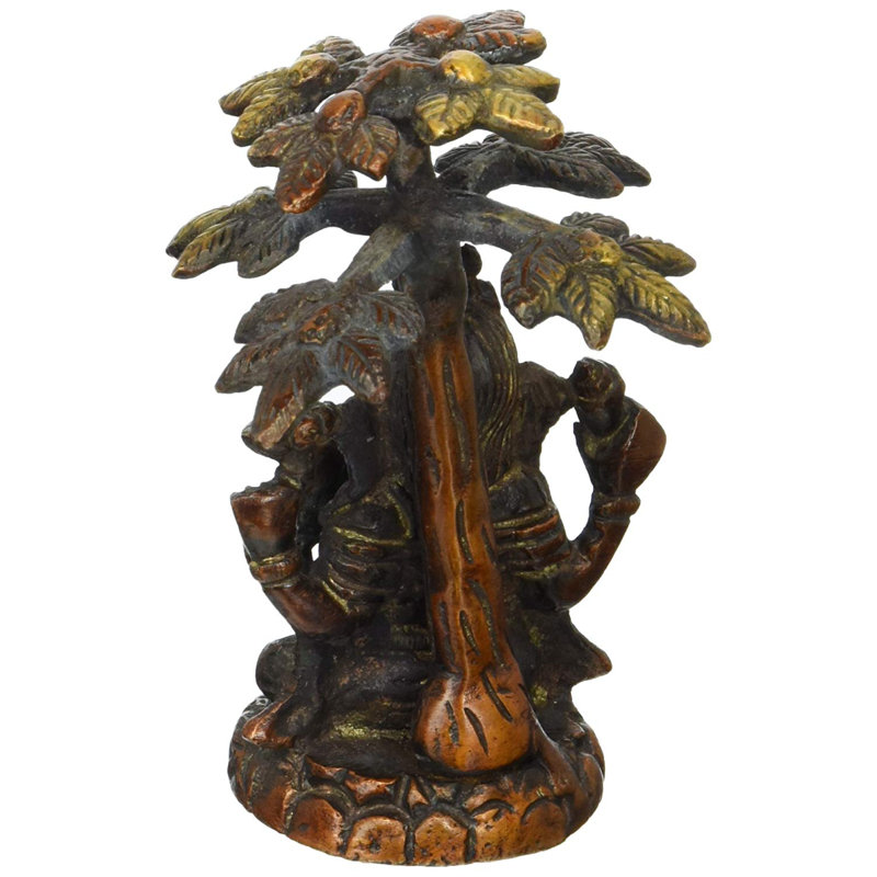 Handcrafted Brass Ganesha Statue Under Tree, 3.7 in., Traditional Hindu Figurine for Home Altar & Meditation Room