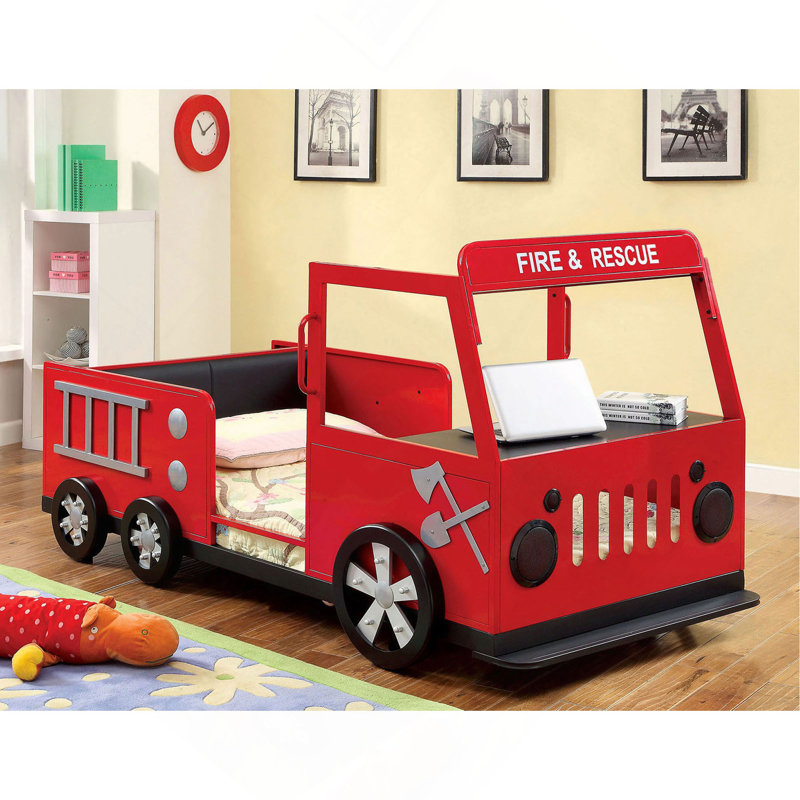 Conception moderne de camion de pompiers de style moderne avec tablette de tête de lit rembourrée et compartiment de rangement pour table