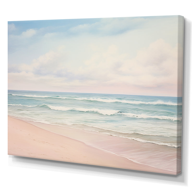 «Ocean Tranquility Tender Pink Pastel Sunrise - Coastal Beach», reproduction d'art sur toile, H 34 po x l 44 po, Toile tendue