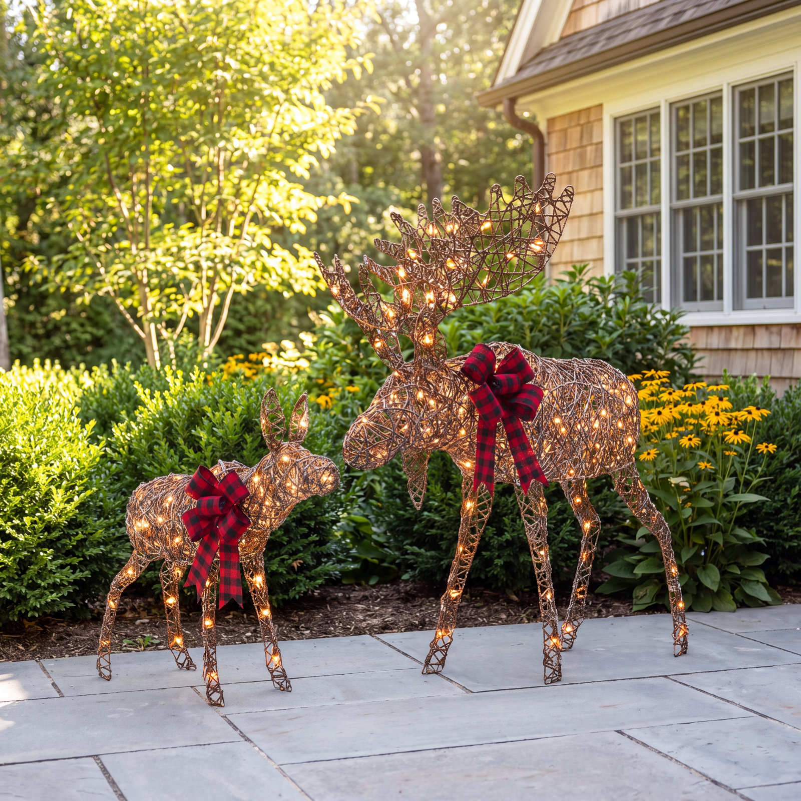 The Holiday Aisle® 2-Piece Lighted Moose Set, Brown