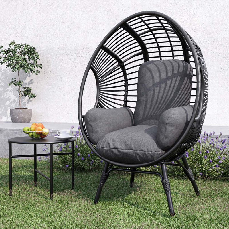 Fauteuil de patio en osier PE, Gris, Noir