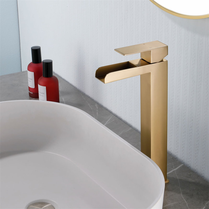 Single Hole Bathroom Vessel Faucet With Pop-Up Drain Kit Waterfall Vessel Bathroom Sink Faucet Stainless Steel Single Handle Tall Bathroom Basin Taps