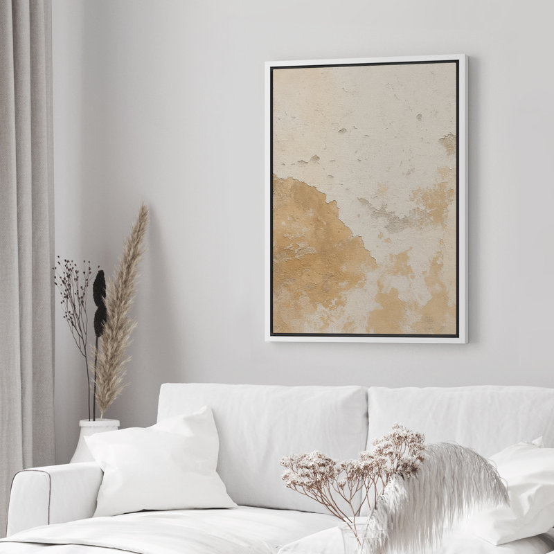 «Warm Neutral Aged Wall Surface Abstract encadrée», H 36 po x l 24 po x P 1,5 po, Blanc