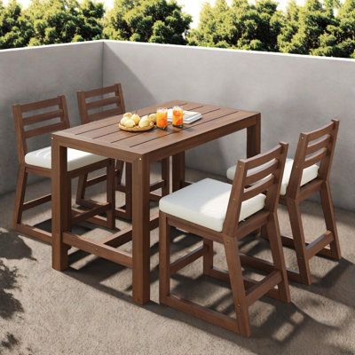 Ensemble de bar 5 pièces en bois d'acacia avec chaises ergonomiques rembourrées et plateau à lattes