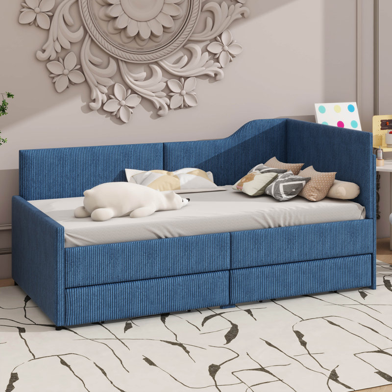 Lit de jour en velours en L Comfy, Bleu