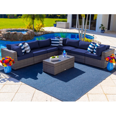 Sorrento 8 Piece Rattan Sectional Seating Group with Sunbrella Cushions by Latitude Run