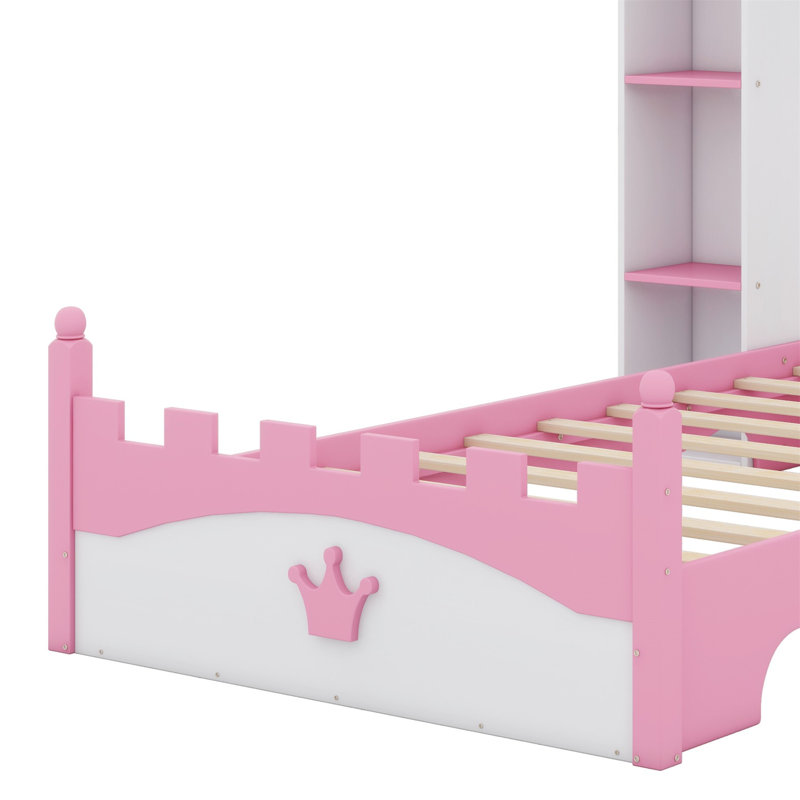 Clemmons Platform Bed Storage Bed, White/Pink
