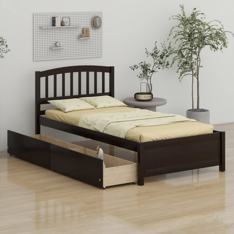 Base de lit plateforme avec tiroirs en bois, Espresso