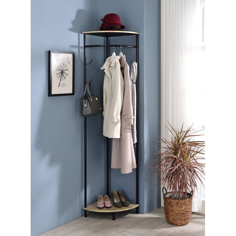 Reelika 15.75'' Wide 8 - Hook Freestanding Coat Rack with Storage in  Brown/Black