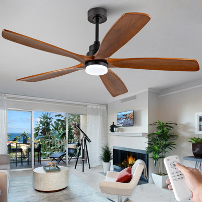 60 Inch Ceiling Fans with Lights and Remote Control, Outdoor Ceiling Fan for Patios, Black Large Ceiling Fan with Lights for Bedroom, Noiseless DC Motor, Dimmable Led 5 Solid Wood Blades