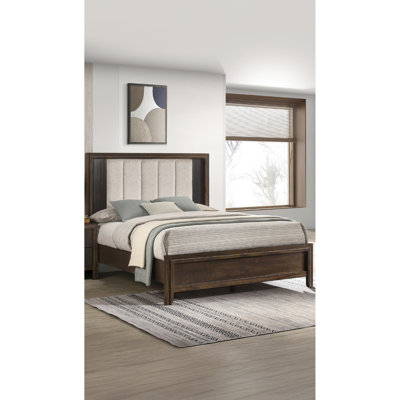 Queen Size Bed, Upholstered Headboard, Rustic Charm, Rich Wood Finish, Contemporary Aesthetic, Brown Tones 1pc Style,