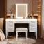 Bureau de coiffeuse 7 tiroirs avec miroir et lumières et tabouret rembourré-1359489382