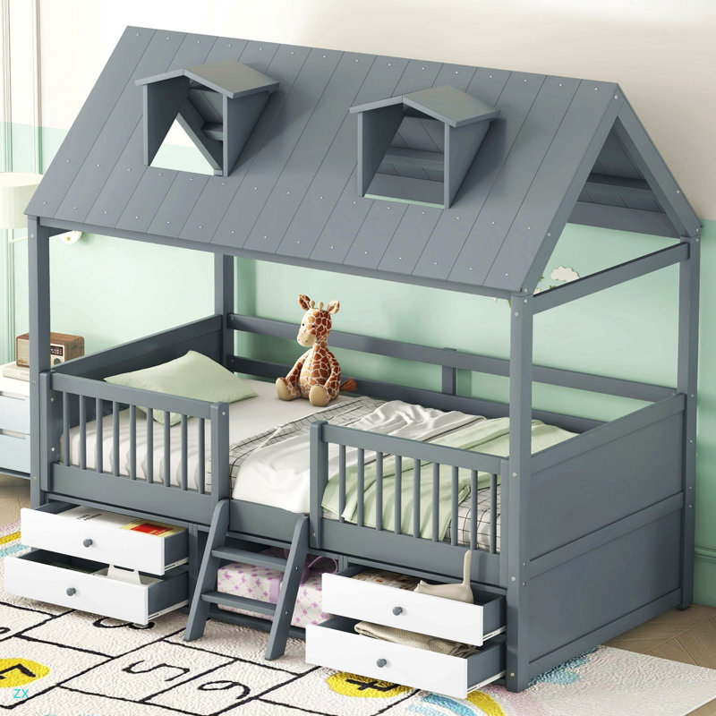 Twin Size Wood Bed House Bed Frame, Twin