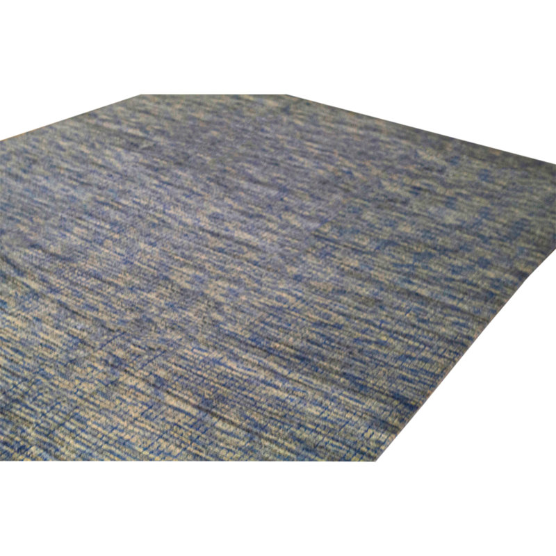 Hand Knotted Striped Area Rug in Blue, Rectangle 6' x 9'
