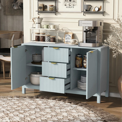 Console de style buffet avec design Wave - 3 tablettes réglables, 3 tiroirs et portes à fermeture en douceur, rangement avec poignées en métal, convient pour le bureau, le couloir et le salon, 3 couleurs