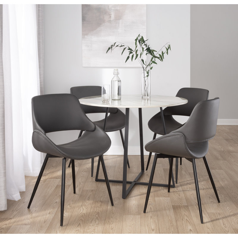  Chaise d'appoint rembourrée en similicuir Najrin avec pieds fuselés en métal, Similicuir gris, Métal noir