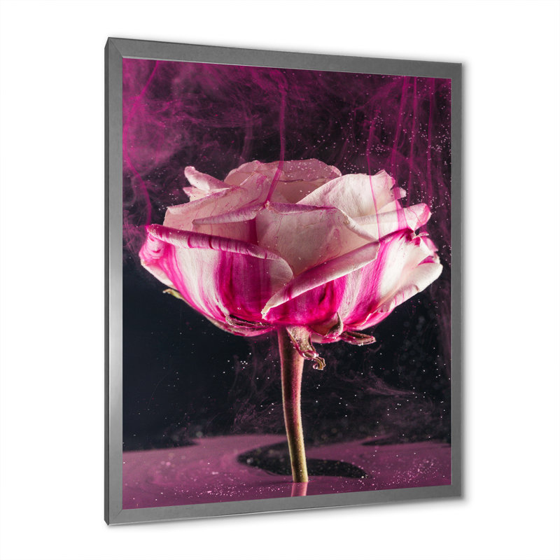 Gros plan d'une rose rétro - décoration murale traditionnelle sur toile, H 32 po x l 16 po x P 1 po, Cadre photo argenté