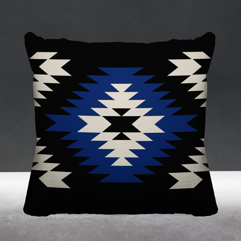Coussin décoratif intérieur / extérieur Southwestern, L 15 po x H 15 po, Bleu marine
