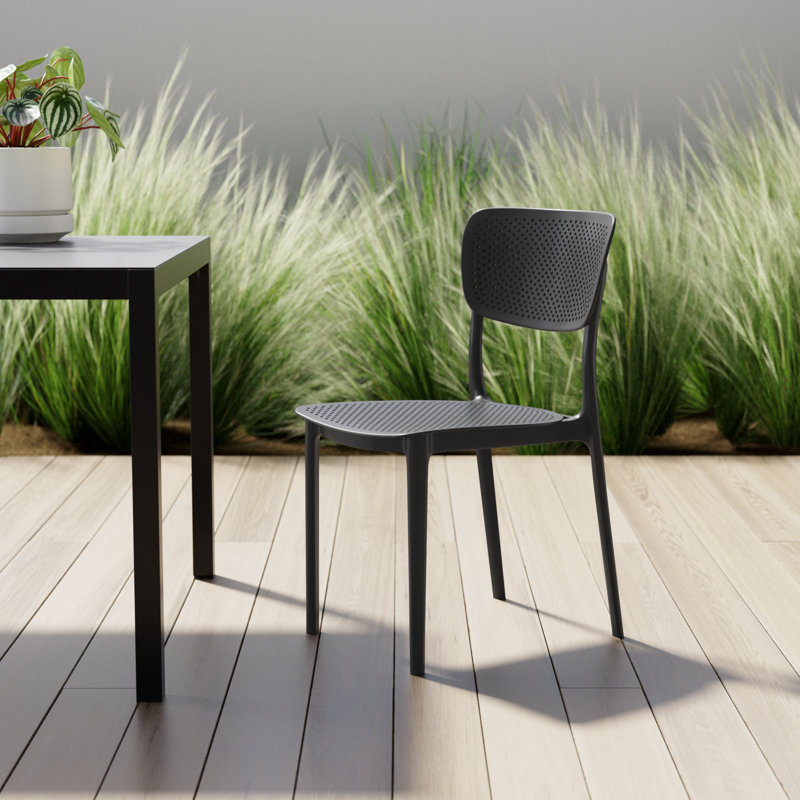 Farrah Stacking Patio Dining Side Chair, Black