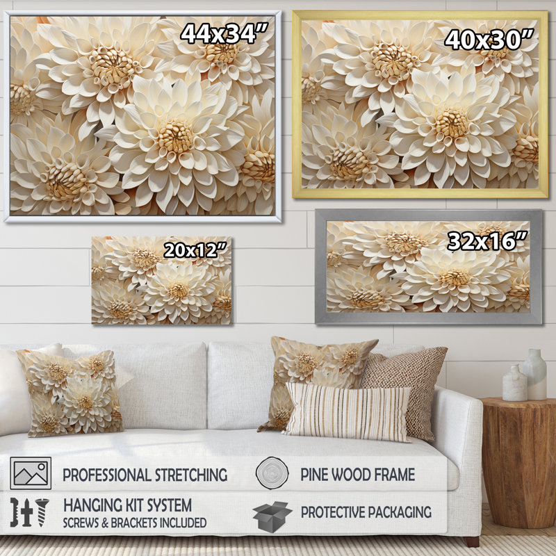 Minimalisme mamans peignant en beige et blanc - impressions sur toile de mamans, H 34 po x l 44 po x P 1,5 po