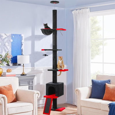 108" Hight Cat Tree Floor To Ceiling, Tall Cat Tower, Adjustable Height (83''-108'') 5 Tiers Cat Climbing Tree For Indoor Cats With Cat Condo, Cat Scratching Post And Cat Ladder