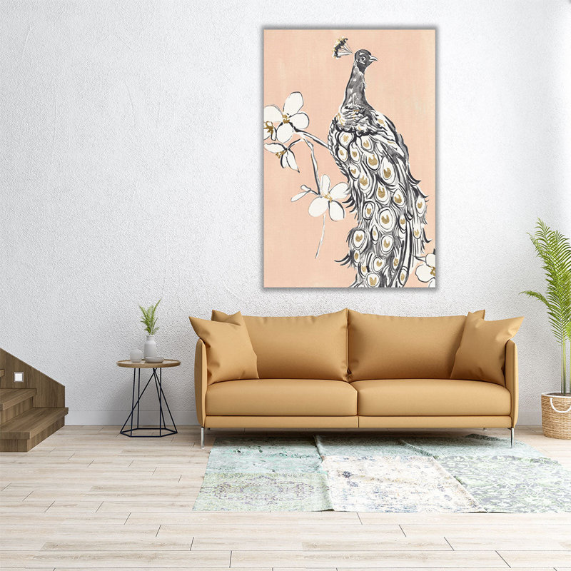 «Peacock in Gold I», reproduction d'art sur toile, H 18 po x l 12 po