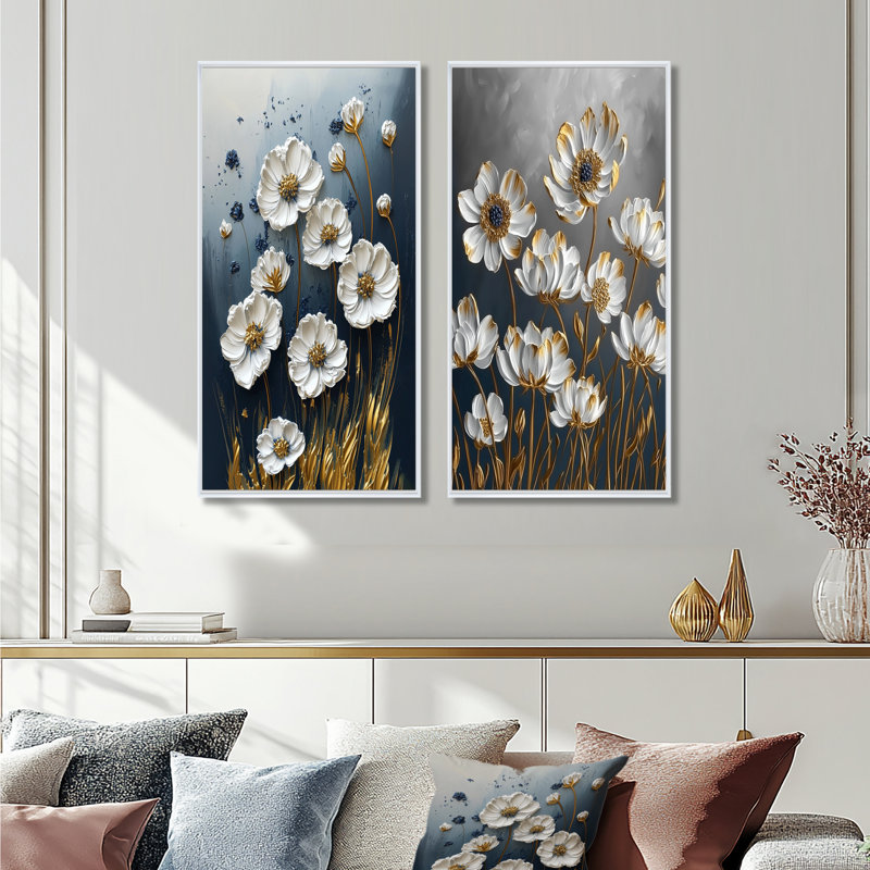 Ensemble de 2 pièces de fleurs bleues et blanches I - Cornflowers, H 32 po x l 32 po, Cadre flottant blanc