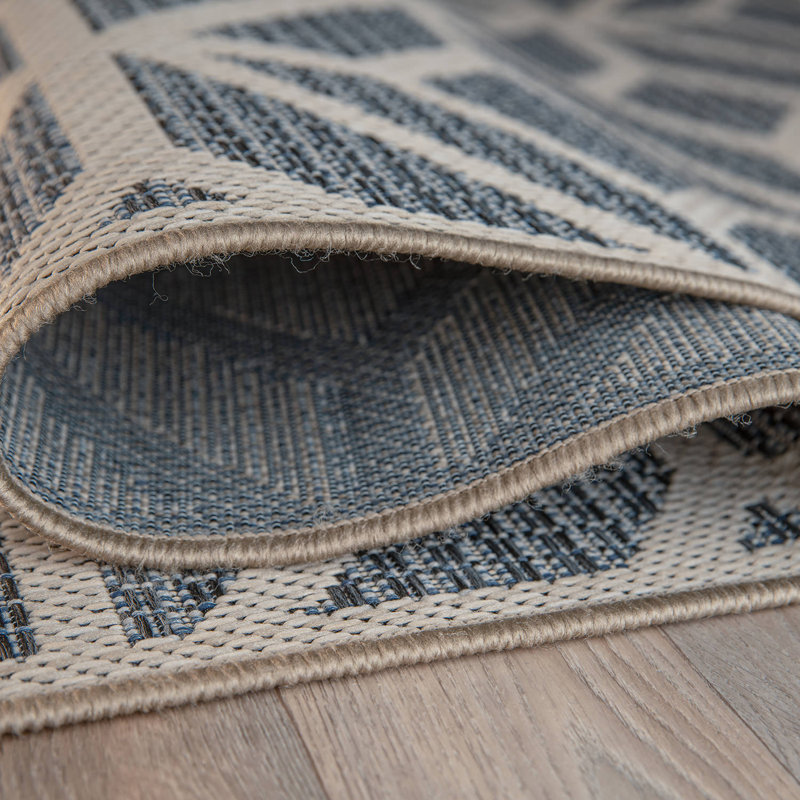 Tapis d'intérieur / extérieur bleu / gris / ivoire Pissouri, Tapis de couloir 2 pi 3 po x 12 pi