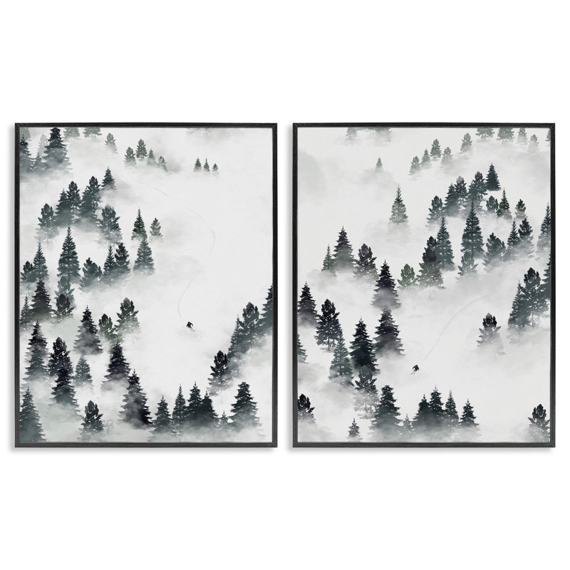 Winter Winter Slopes Mountain, ensemble de 2 giclées encadrées par Ziwei Li, Giclée encadrée noir minuit
