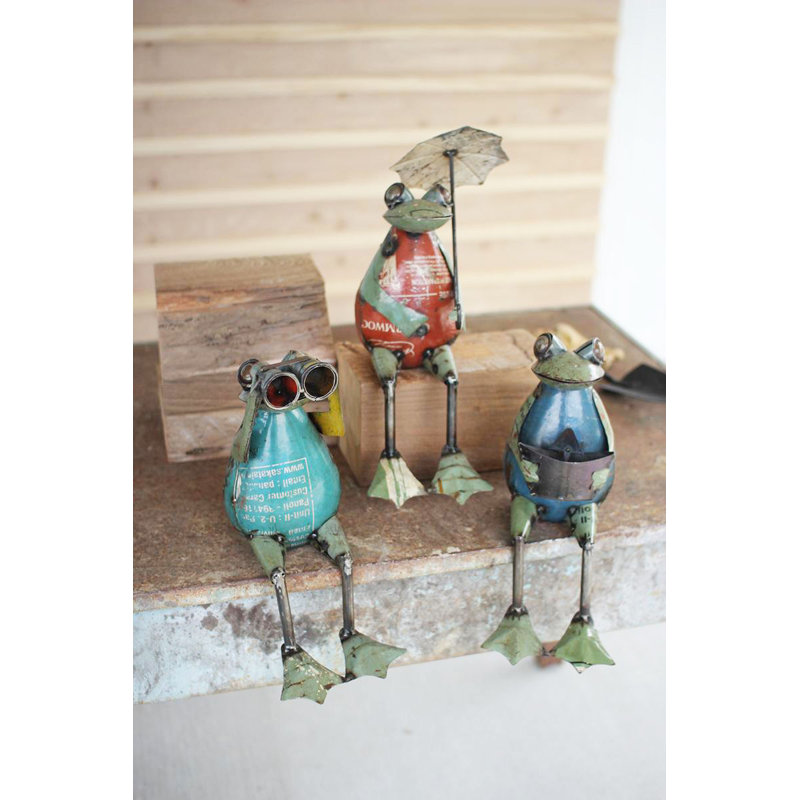  Recycled Metal Frogs – Whimsical Handmade Garden Figures, Set of Three