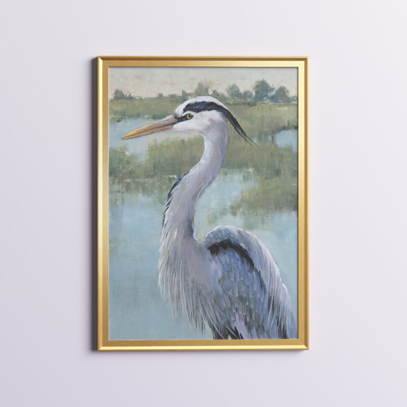 «Blue Heron Portrait I», toile encadrée de qualité supérieure - prête à être accrochée, H 24,5 po x l 18,5 po, Gold