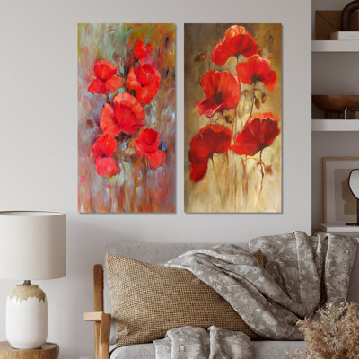 Ensemble de 2 photos sur toiles - Coquelicots en fleurs rouges VII