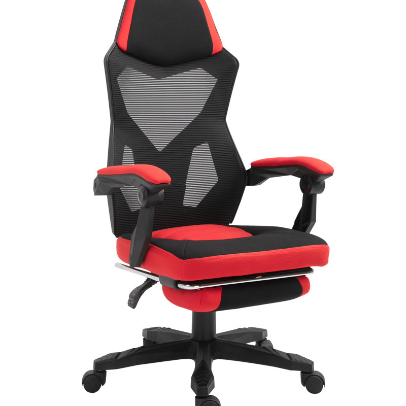 Solution de bureau à domicile - Fauteuil à haut dossier rouge avec repose-pieds ergonomique, dossier en filet, soutien lombaire, hauteur réglable, modèle de configuration pivotante de chaise de bureau d'ordinateur, siège ergonomique, siège