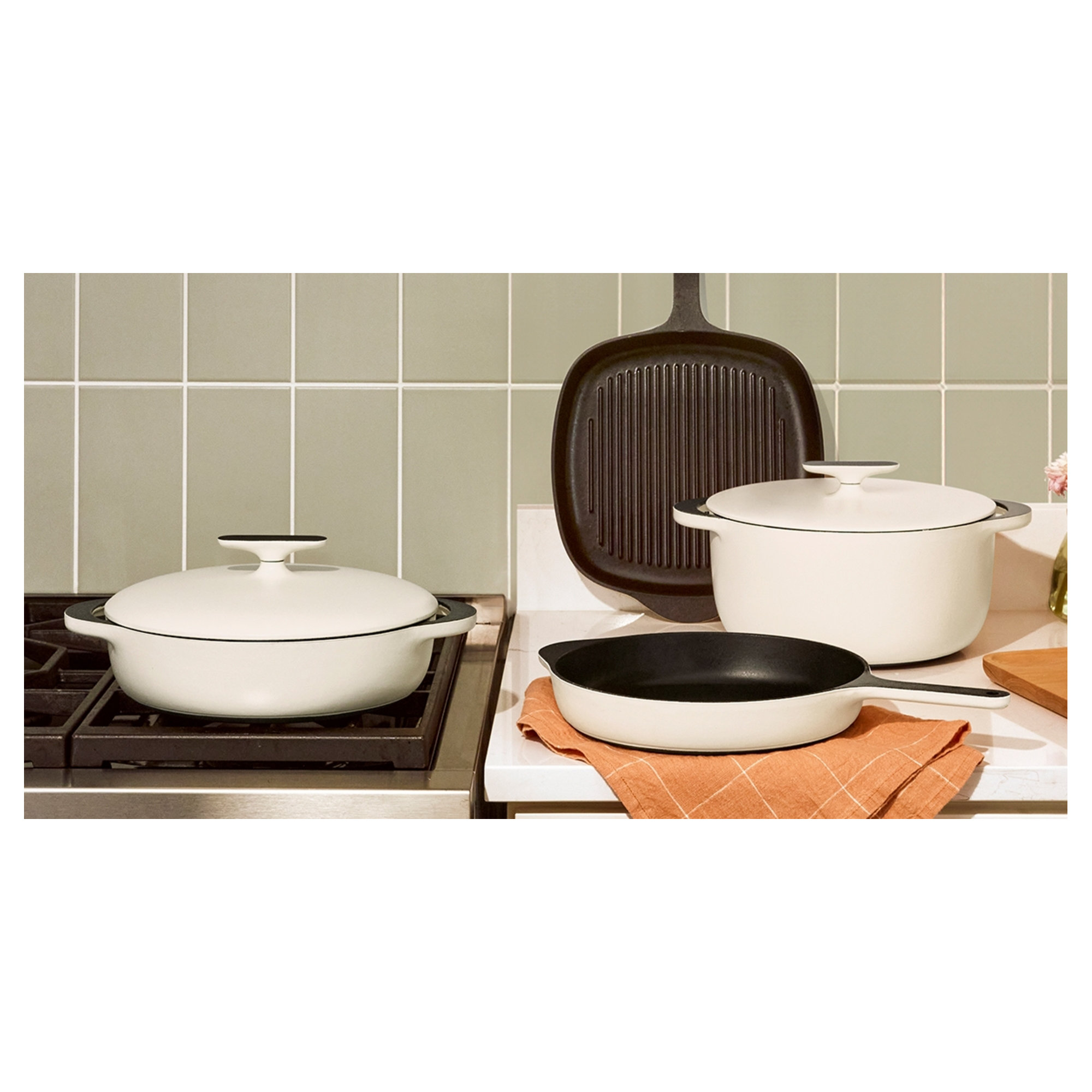 10.5" Enameled Cast Iron Grill Pan, Cream