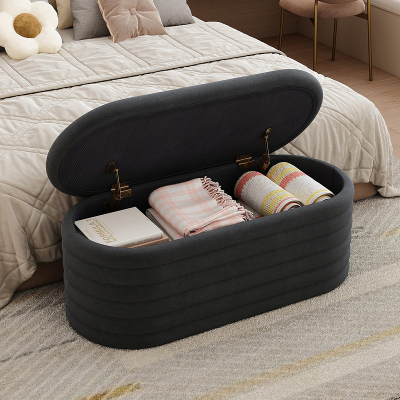 Storage Chenille Ottoman Bench Upholstered Fabric Storage Bench End Of Bed Stool With Safety Hinge For Bedroom, Living Room, Entryway, Closet(40-Inch, BLACK)
