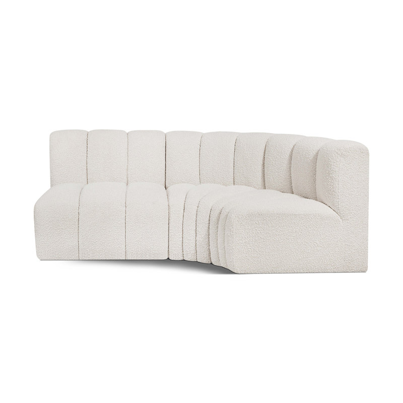 Holdren Upholstered Curved Sectional Reversible, Cream Boucle Fabric
