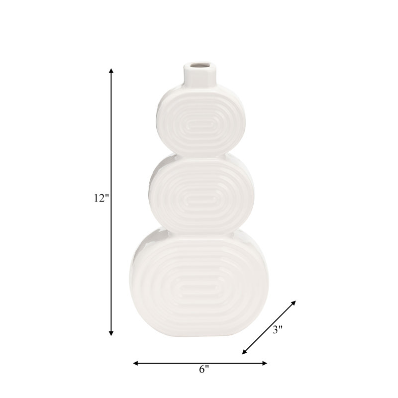 Vase de table moderne en céramique pour table, H 12 po x l 6 po x P 3 po, Cercles blancs