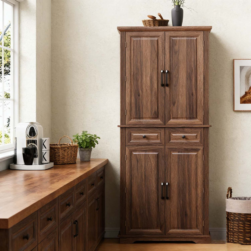 Grand garde-manger avec organisateurs coulissants, texture en relief et grand espace de rangement, Brun