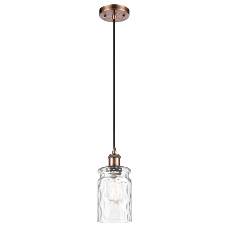Luminaire suspendu cylindrique simple à 1 lumière Barner, Transparent, Ampoule non incluse, Cuivre antique