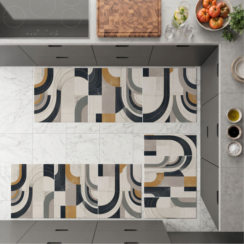 Geometric Arcs Non-Slip Washable Kitchen Mats