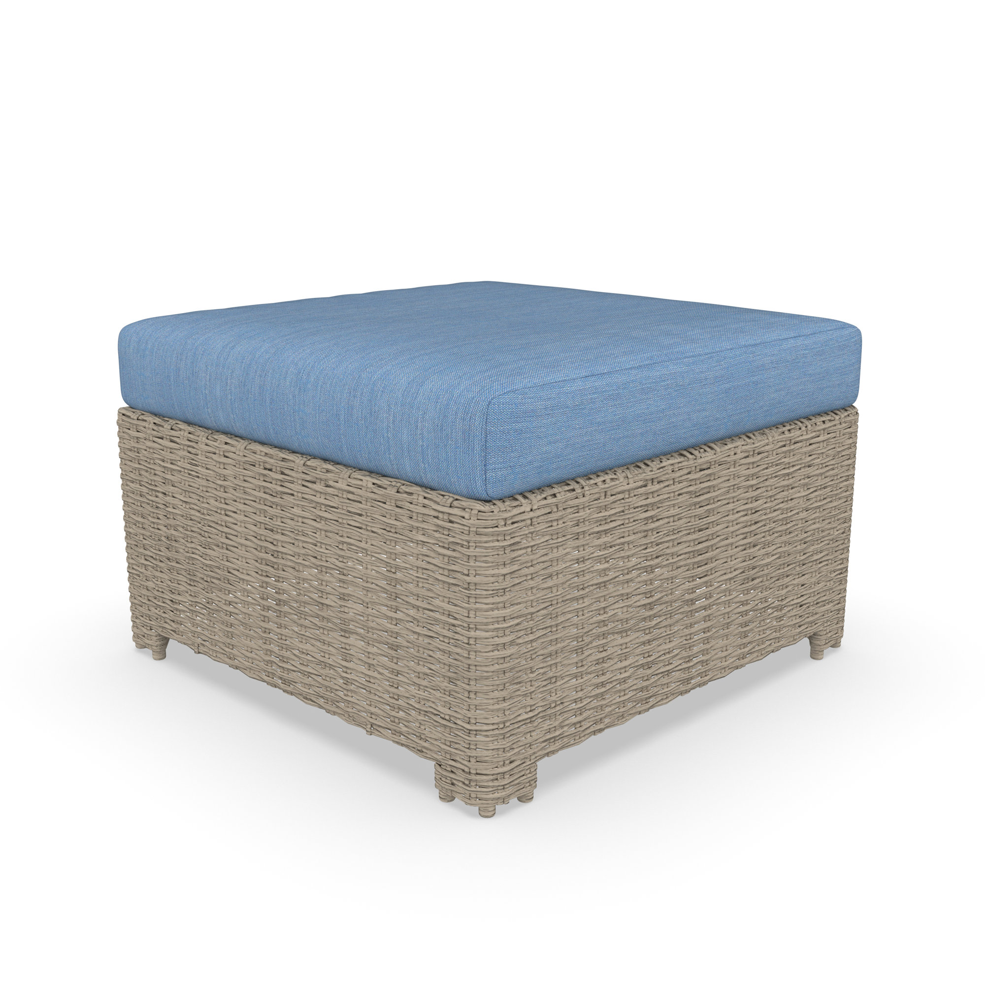 Outdoor Ottoman With Sunbrella Cushions, Cast Ocean