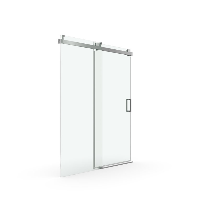 Porte de douche coulissante simple sans cadre à fermeture en douceur de 56 à 60 po x H 76 po, verre trempé de 1/4 po (6 mm) avec revêtement antidéflagrant