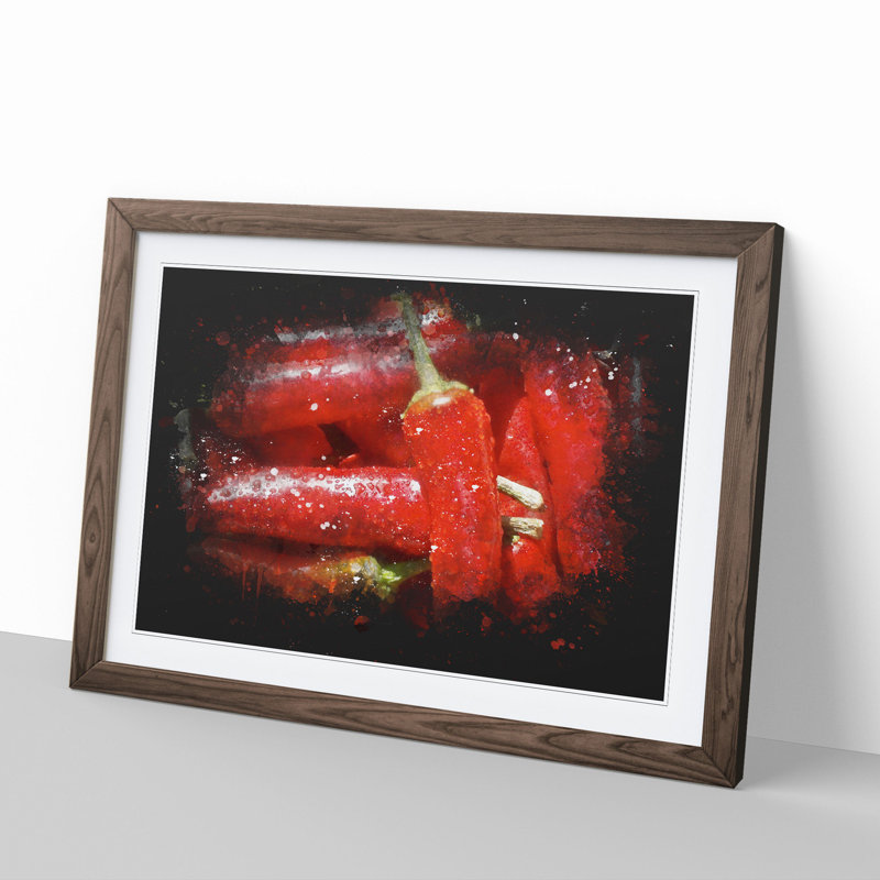 Red Chilli Peppers - Picture Frame Painting, 65cm H x 90cm W x 2cm D, Walnut Framed