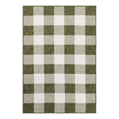 Tereon Checkered Machine Made Power Loom Polypropylene Plastic Indoor/Outdoor Area Rug in Green