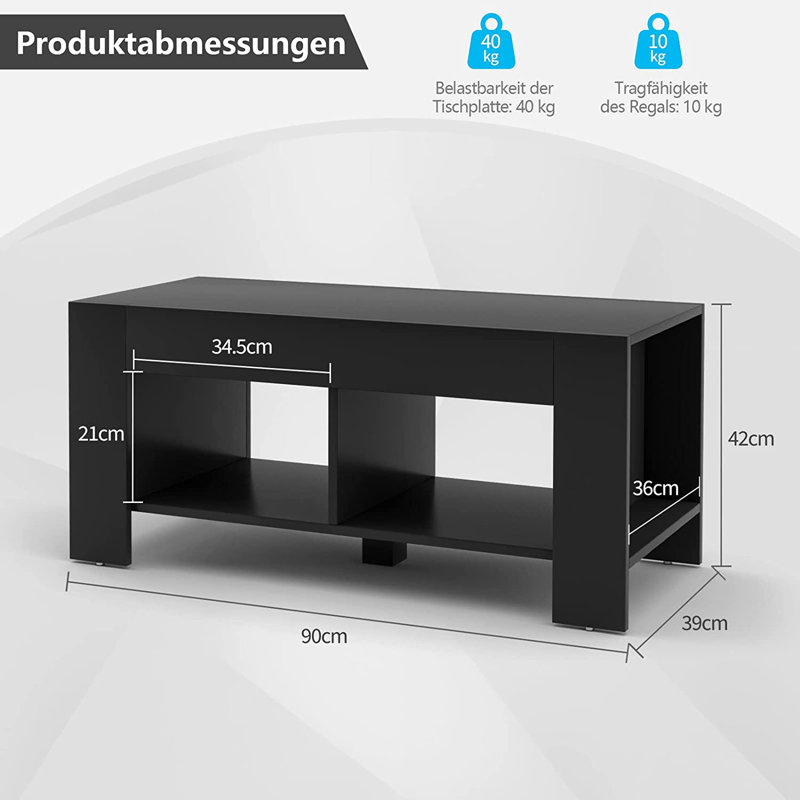 Barrie Four Leg Coffee Table with Storage, Black
