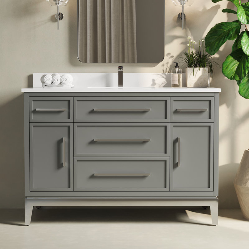 Meuble-lavabo simple 48 po avec comptoir en quartz Barrington, Gris foncé