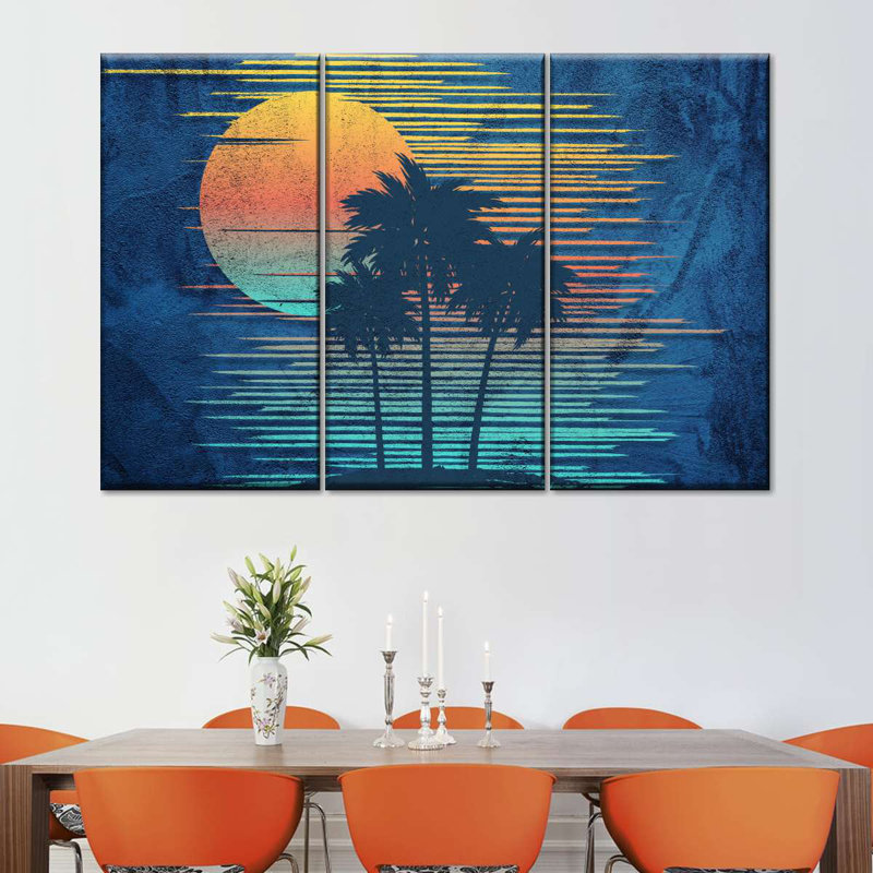 Groovy Tropical Sunset - 3 pièces de toile tendue, H 24 po x l 38 po x P 1,25 po