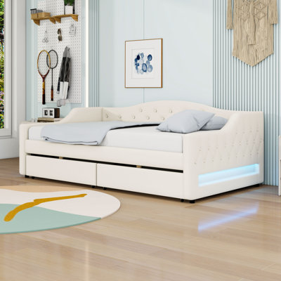 Twin XL 2 Drawers Upholstered Daybed with LED Belt by Ivy Bronx