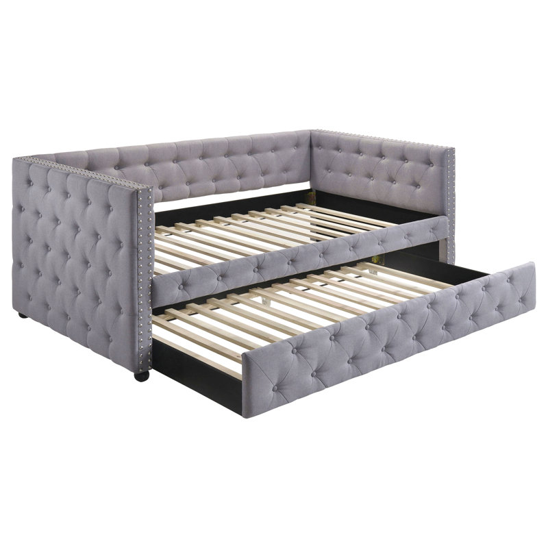 Grey Upholstered Twin Daybed With Trundle